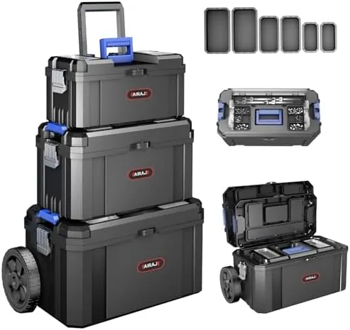 airaj 3 in 1 rolling tool box with wheels stackable tool box17 19 21 in